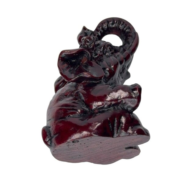 Mini Elephant Figurine Trunk Up Sitting Dark Red Burgundy 2.25" Resin Good Luck - Picture 9 of 16